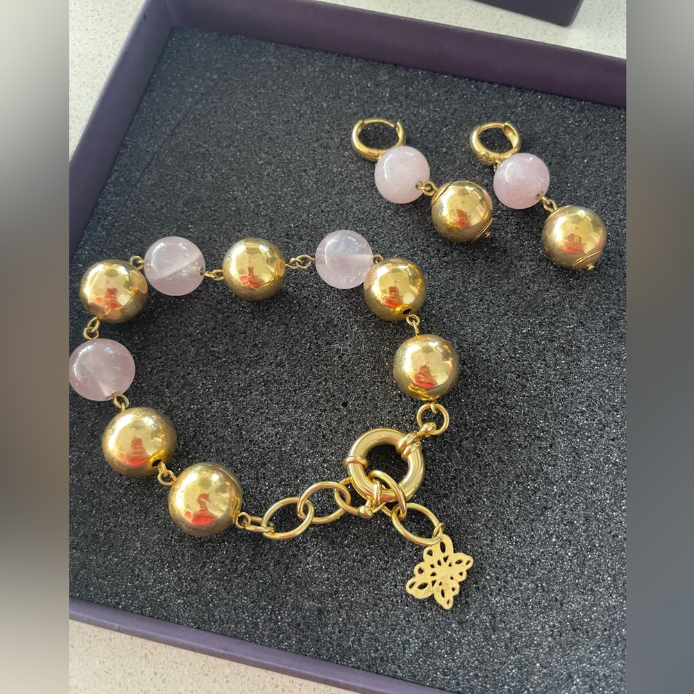 Italian set bracelet and earrings gold plated gorgeous - Picture 3 of 7
